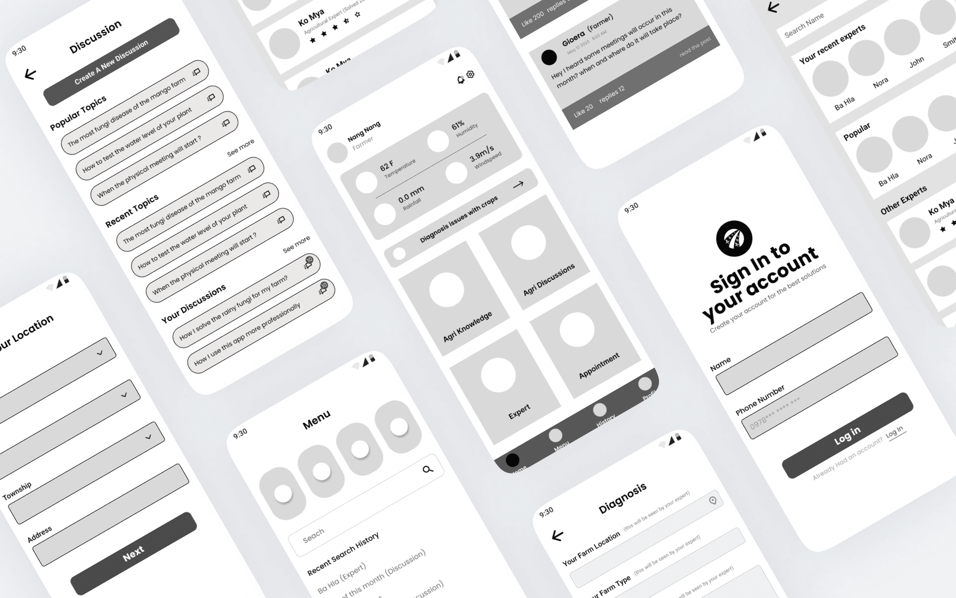 Farm.co wireframes
