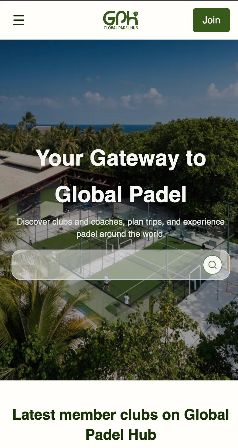 Global Padel Hub on a phone